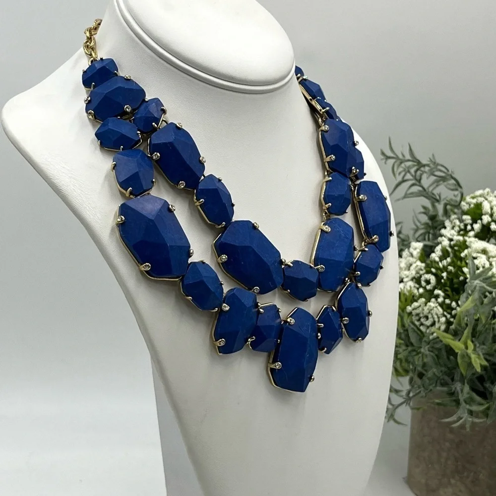 Kate Spade Blue Lapis Lazuli‎ Quarry Gems Double Statement Gold Plated Necklace